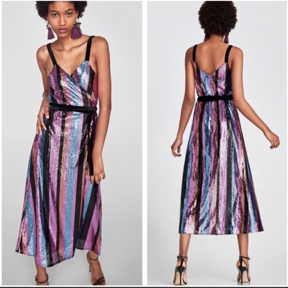 multi colour sequin midi dress